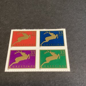 Scott #3360-63-33 Cent-Jumping Reindeer-Block of 4 Stamps-MNH-1999-US