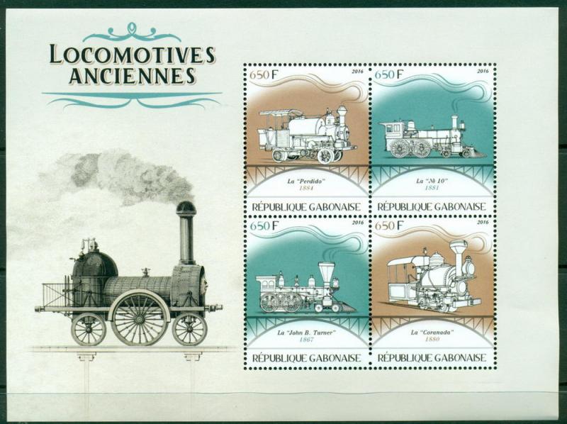 GABON - 2016 - Vintage Locomotives - 4v Sheet #2