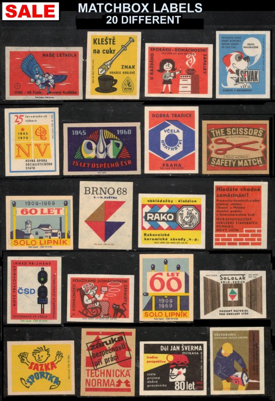 SALE NICE LOT OF 20 DIFFERENT OLD MATCHBOX LABELS FROM EUROPE, CINDERELLA