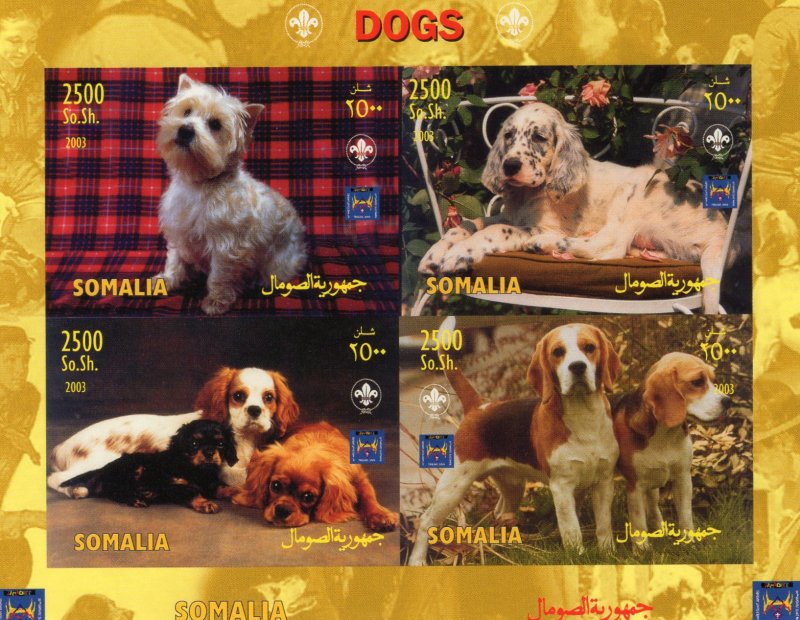 Somalia 2003 DOGS-SCOUT JAMBOREE Sheetlet (4) IMPERFORATED MNH