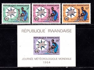 Rwanda stamps #52 - 54a, MNH OG, complete set with Souvenir Sheet