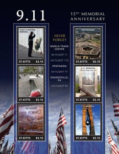 Saint Kitts - 2016 15TH MEMORIAL ANNIVERSARY OF 9/11 SHEET OF 6 STAMPS MNH 