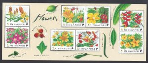 Singapore #869b MNH ss, various flowers, Issued 1998