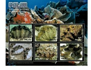 Palau - 2016 - Different Species of Giant Clams - Sheet of Six - MNH