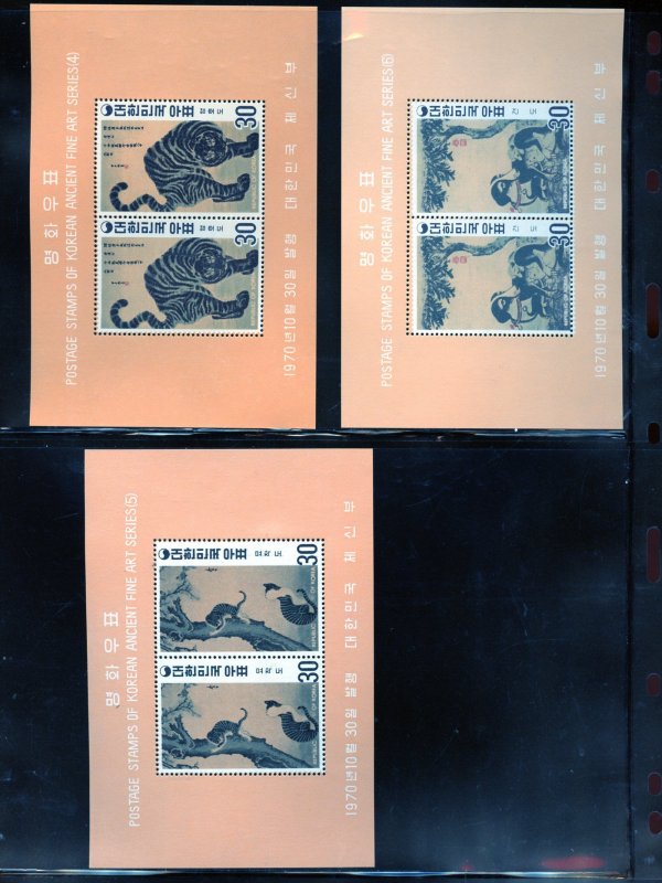 KOREA LOT OF SIX SOUVENIR SHEETS EACH THREE PERF & IMPERF MINT NEVER HINGED
