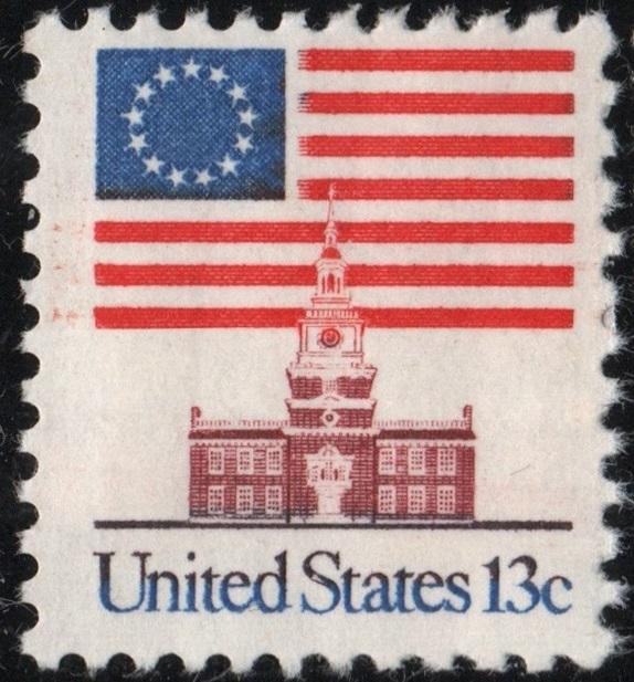 SC#1622 13¢ Flag Over Independence Hall Single (1975) MNH