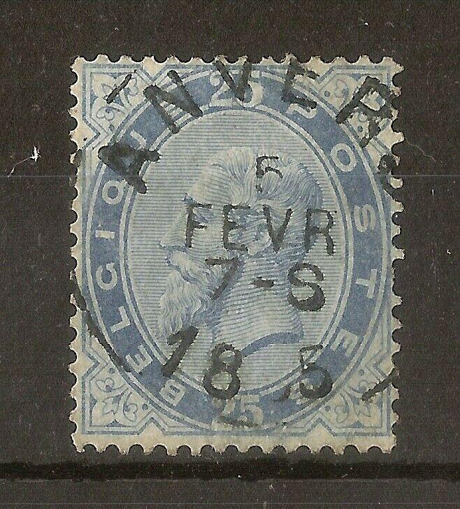 Belgium 1883 25c Leopold SG65 Fine Used Cat£55