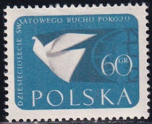 Poland 1959 Sc 867 World Peace Movement 10 Yr Anniversary Dove Globe Stamp MH