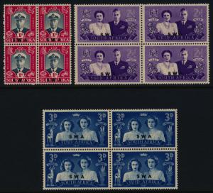 South West Africa 156-8 blocks MNH Royal Visit, King George VI