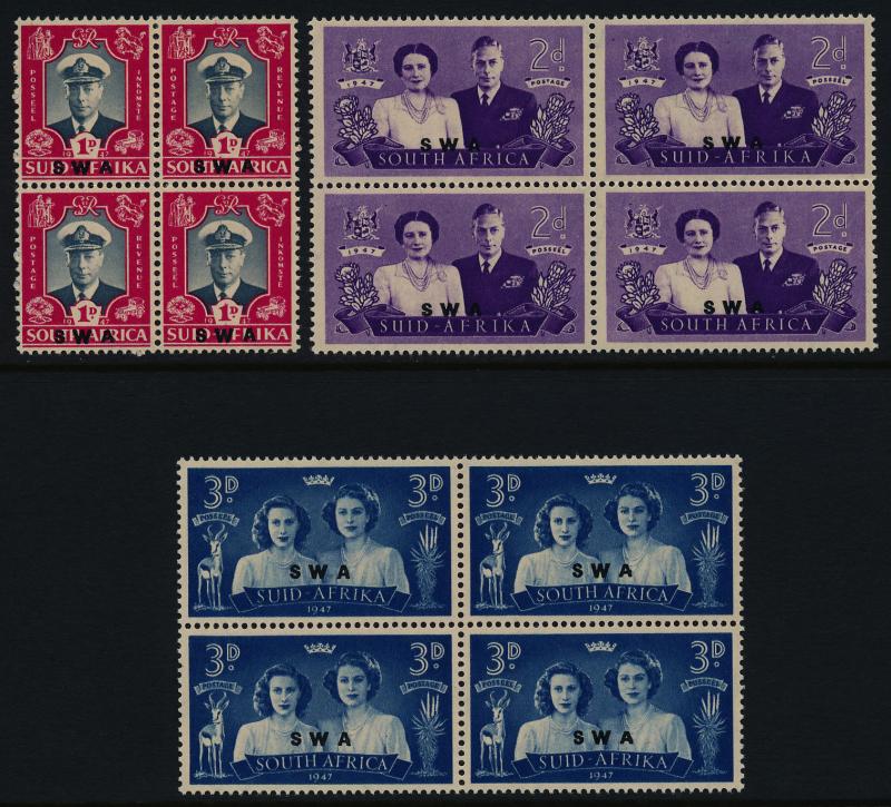 South West Africa 156-8 blocks MNH Royal Visit, King George VI