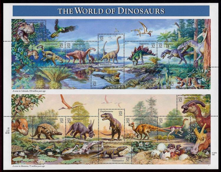 1997 32c World of Dinosaurs, Souvenir Sheet of 15 Scott 3136 Mint F/VF NH