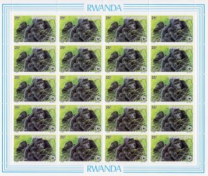 RWANDA 1985 Sc#1208/1211 WWF MOUNTAIN GORILLAS MINI-SHEETLET (20) UNFOLDED MNH