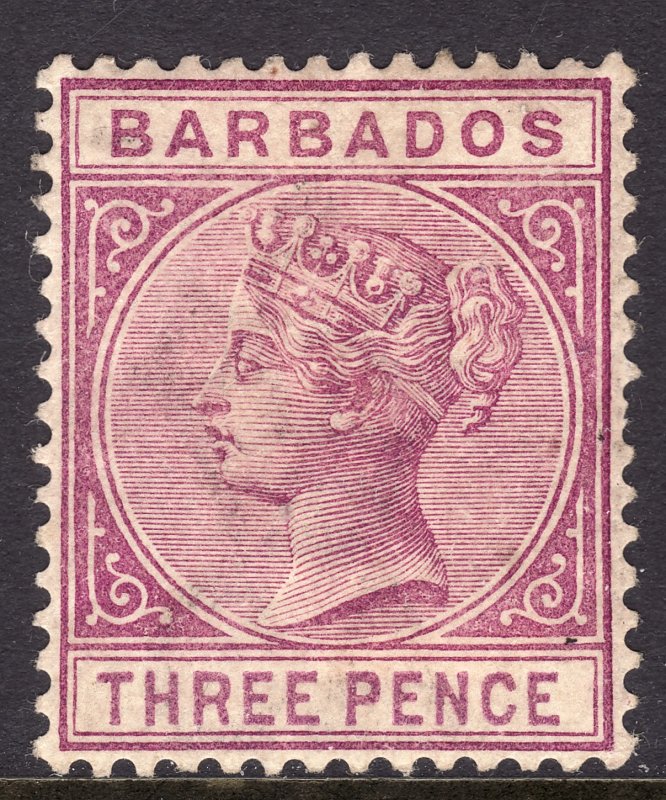 1885 Barbados Queen Victoria QV Three pence lilac issue MLMH Sc# 63a CV $125.00