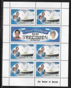 St. Vincent Grenadines 213-214 Diana Wedding mini-sheet MNH SPECIMEN