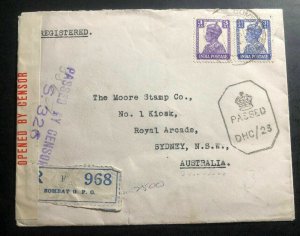 1943 Bombay India Censored Commercial Cover To Sydney Australia