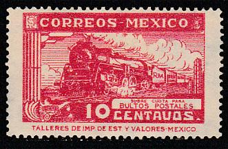 MEXICO Q5, 10cents PARCEL POST, STEAM ENGINE. UNUSED, H, OG.. F-VF