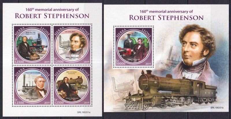 Gs0801 2019 Sierra Leone Robert Stephenson Trains Railroads #10779-82+Bl1667 Mnh