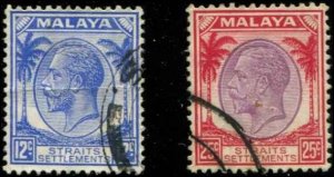 Straits Settlements SC# 225-6 KGV12c 25c #225 creased Used