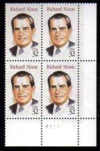 SCOTT  2955  RICHARD NIXON  32¢  PLATE BLOCK  MNH  SHERWOOD STAMP