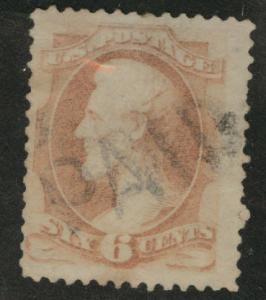 USA Scott 186 Used 1879 6c stamp soft porous paper PAID cx
