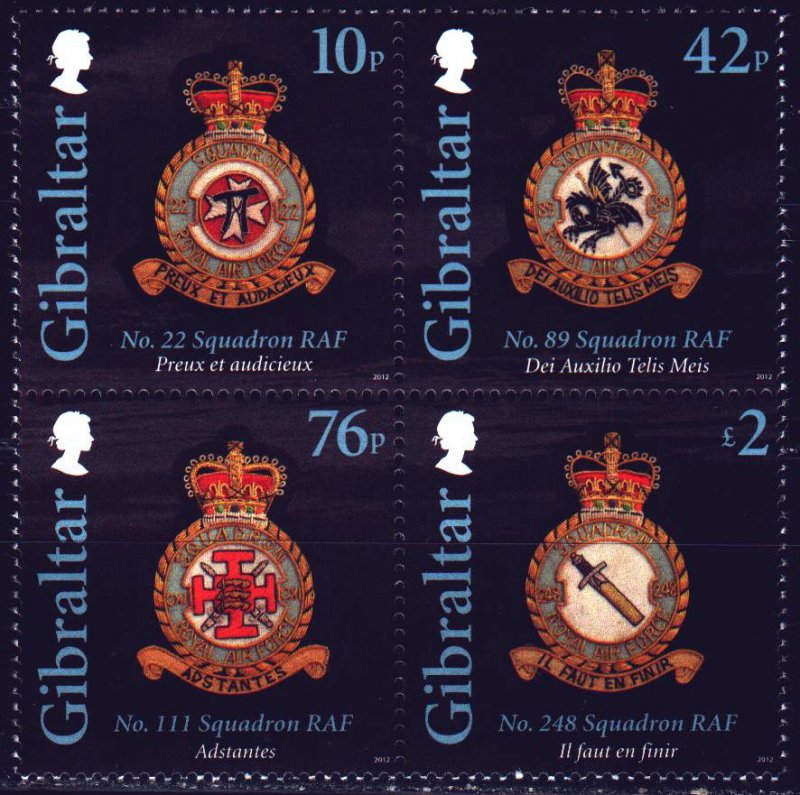 Gibraltar. 2012. from bl105. Royal Air Force Squadron Badges. MNH.