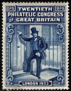 1933 Great Britain Poster Stamp 20th Philatelic Congress London Unused