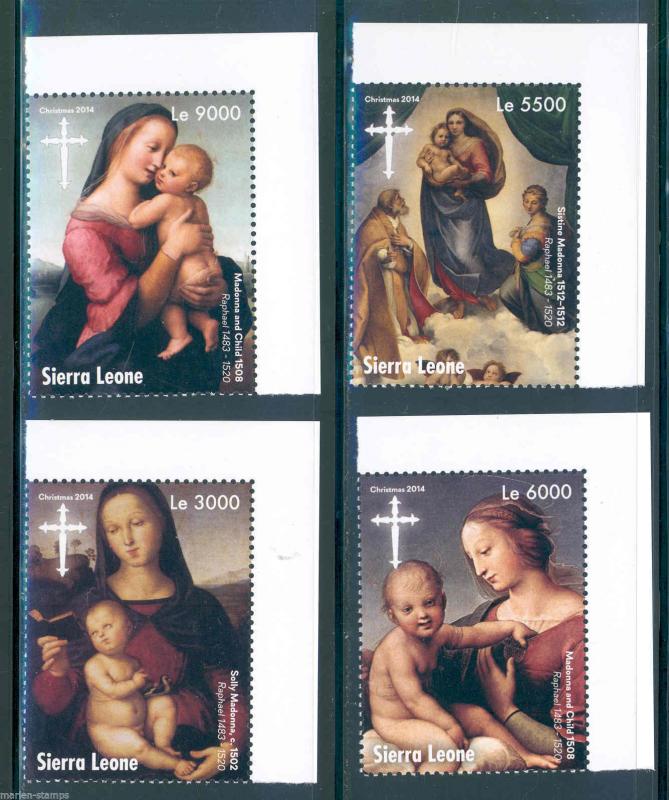 SIERRA LEONE 2014 CHRISTMAS RAPHAEL MADONNA PAINTINGS SET MINT NH