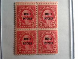 SCOTT # 646 MOLLY PITCHER OVERPRINTS MINT NEVER HINGED BLOCK OF 4 GEMS  1928 !!