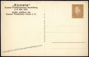 Germany 1932 Essen Stamp Show Private GSK Grugapark View Postal Card Cover 68541