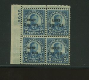 United States Postage Stamp #648 OG F/VF Plate No. 18908 Block of 4