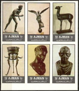 Ajman 1972 Art Sculptures Bronze sheet of 6 Imperf. MNH
