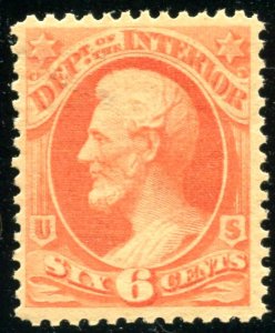 US. #O18  MINT NH  6¢ INTERIOR DEPT. OFFICIAL ⭐⭐⭐⭐⭐⭐