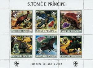 SAO TOME E PRINCIPE 2003 SHEET JAMBOREE DINOSAURS MINERALS st3225