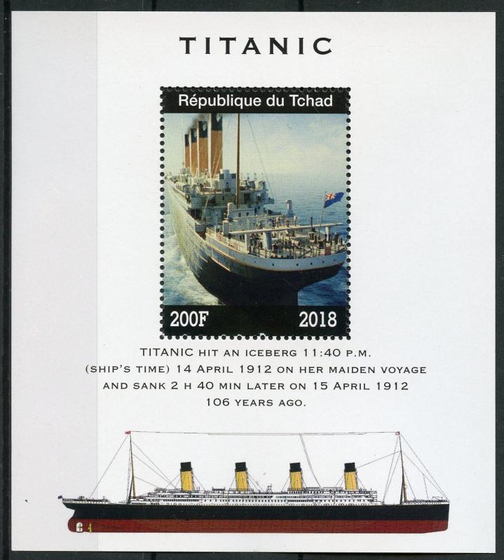 Chad 2018 MNH Titanic 1v M/S Boats Ships Nautical Stamps