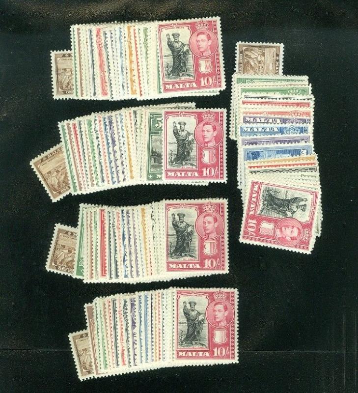 EDW1949SELL : MALTA 1938-43 Sc #191-205. 6 Cplt sets VF MOG LH some NH Cat $286+