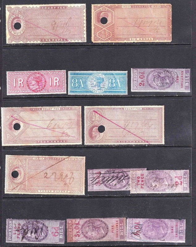 INDIA AND MORE REVENUE STAMPS  COLLECTION LOT x13 ALL DIFFERENT