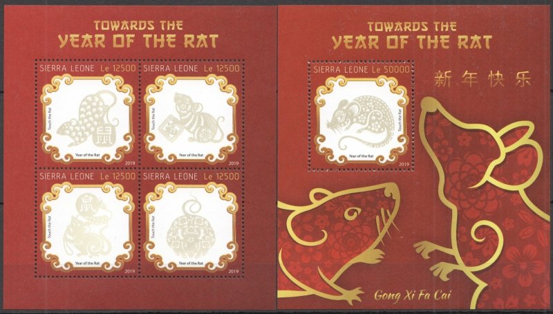 Gs0708 2019 Sierra Leone Year Of The Rat Lunar Calendar ! Uv #11472-5+Bl1789 Mnh