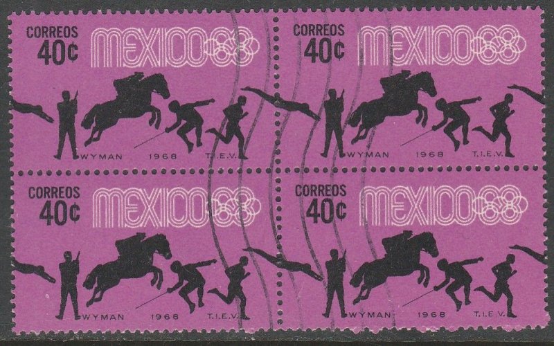 MEXICO 991, 40¢ Pentathlon 4th Pre-Olympic Set Used BLOCK OF 4. VF. (545)