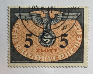 Poland, German Occupation 1940 Scott No15 used - 5 Zt,  Third Reich coat of arms