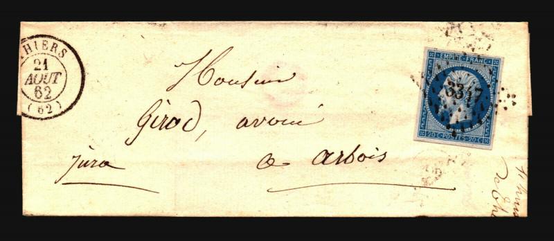 France 1862 Cover / Lyon A Paris Backstamp - Z15690