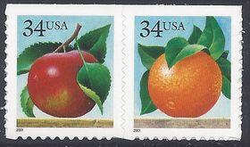 #3491-3492 34c Apples & Oranges Attached Booklet Pair 2001 Mint NH