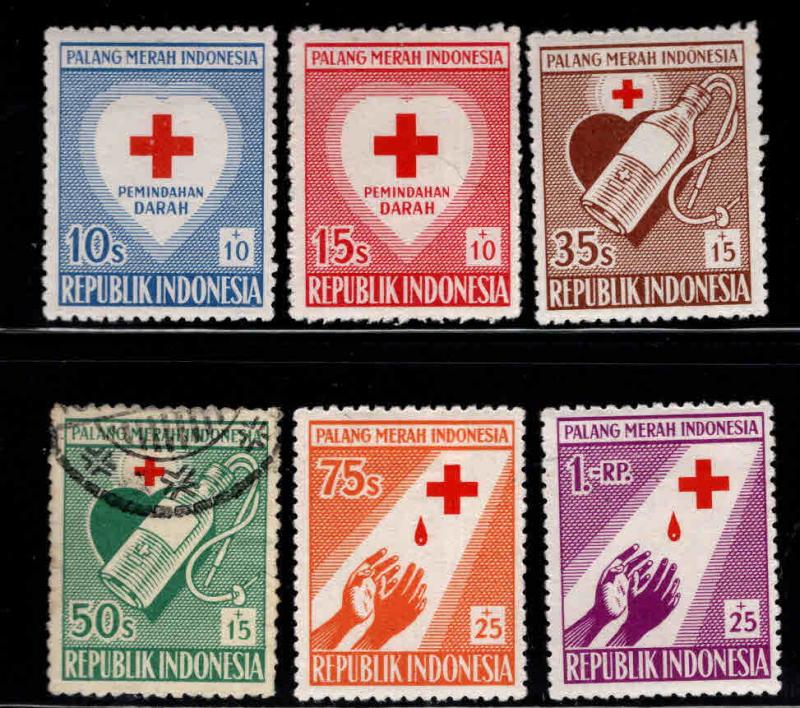 Indonesia Scott B92-B97 Mixed mint and used red cross set