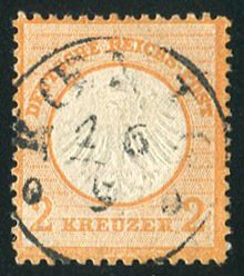 Germany #8 (Mi. 8) Cat€400, 1872 2kr orange, used, nicely centered, signed ...