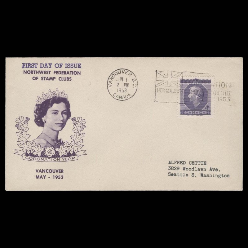 Canada 1953 (FDC) 4c Coronation, VANCOUVER