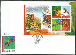 UGANDA 2014 DOMESTIC ANIMALS BEES  SHEET  FIRST DAY COVER