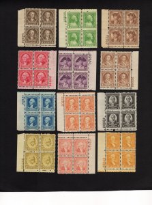 Mint MH/NH 1932 Washington Bicentennial Plate Numbered Block Set