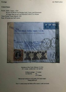 1944 Bombay India Airmail Dual Censored Cover To New York USA Via Lagos