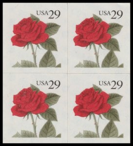 US 2490 Red Rose 29c block 4 MNH 1993