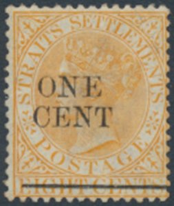 Straits Settlements    SC# 80  no gum no cancel w/ surcharge  see details & s...