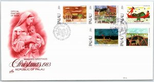 PALAU - CHRISTMAS SEASON'S GREETINGS SET OF 5 ON CACHET FIRST DAY COVER 1983